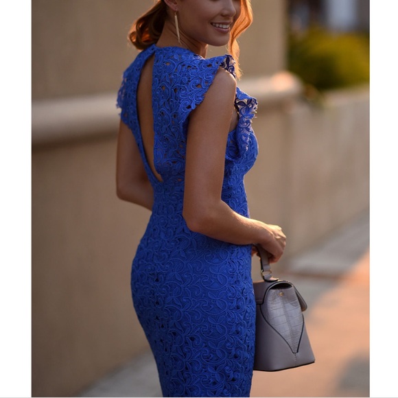 Zara Sz Small  Blue Lace Appliqué Dress - Picture 2 of 5